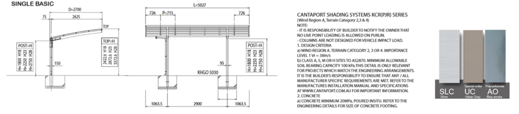 Cantilever Carports - Cantaport pergolas and awnings - installation diagram